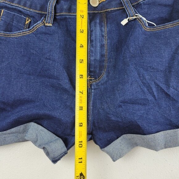 I&M Kylie High Rise Cuffed Shorts Stretch Denim Dark Wash Medium Womens NWT - Picture 8 of 12